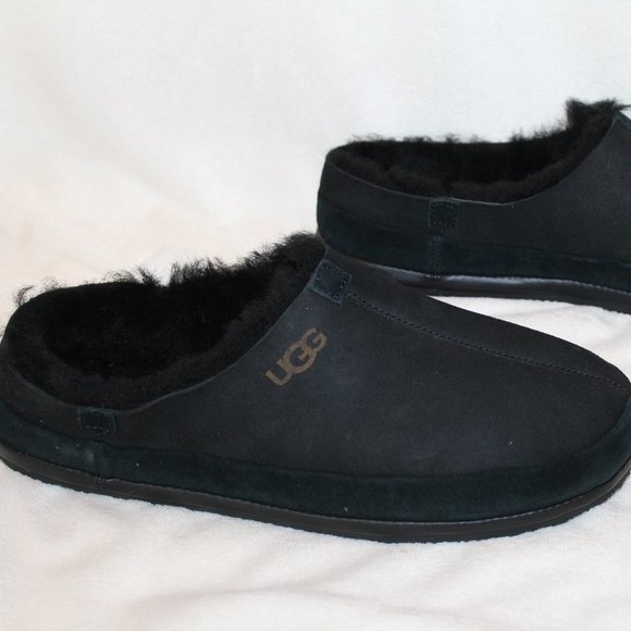NIB UGG‎ MEN'S PARKDALE SLIP ON SUEDE SHEARLING LINED CLOG SLIPPERS BLACK - Picture 3 of 8